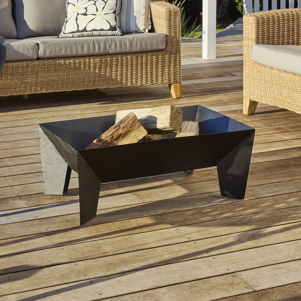 Rectangular Iron Fire Pit Matte Black 80x50cm