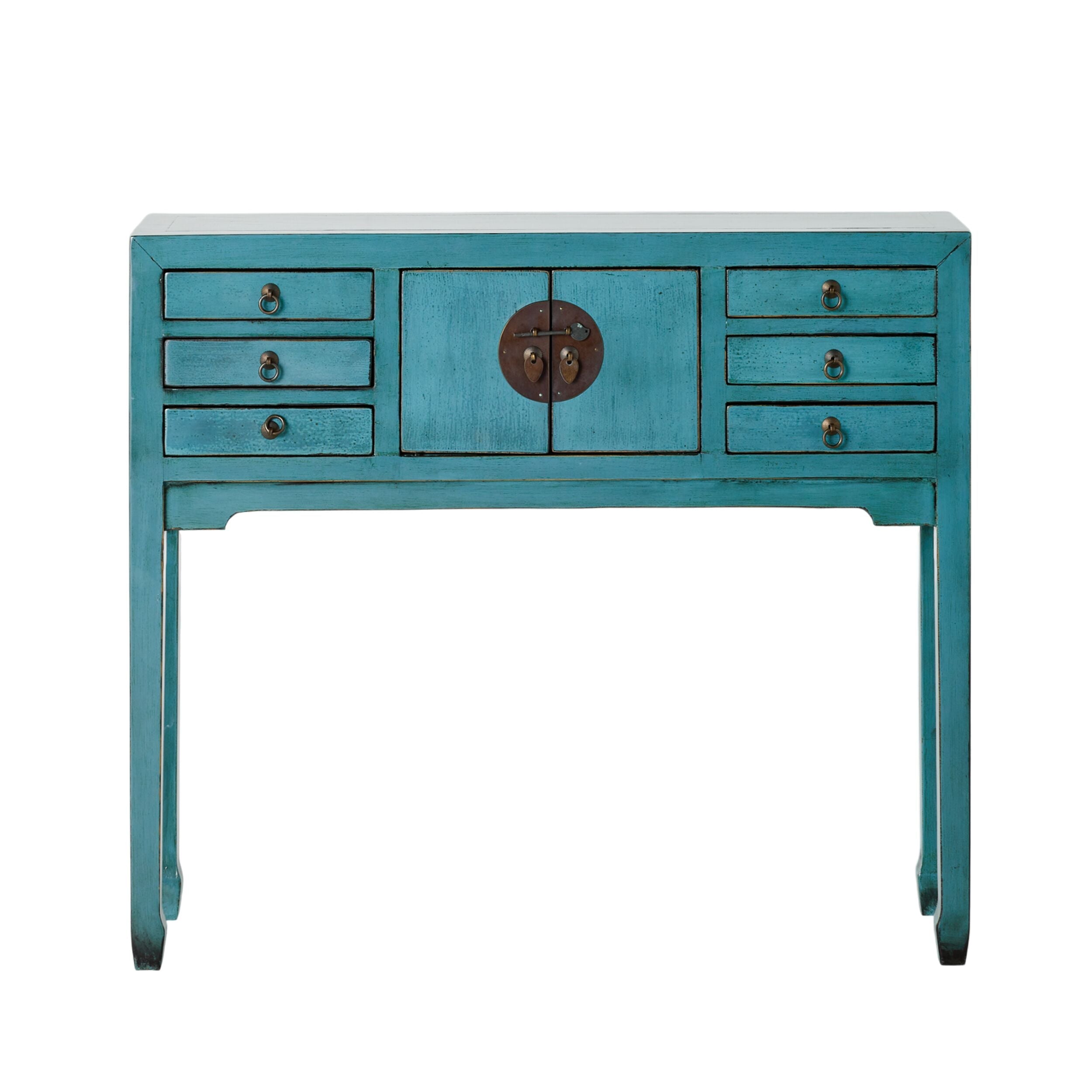 Chinese-Style Console 2 Door 6 Drawer Turquoise