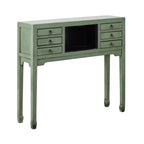 Console de style chinois à 2 portes et 6 tiroirs, vert sauge