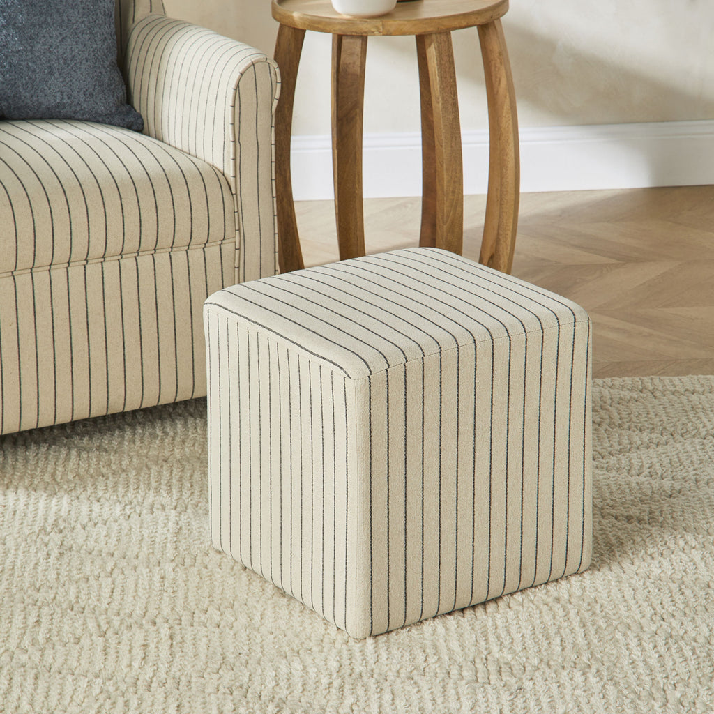 Square Linen Stripe Ottoman Coastal Style