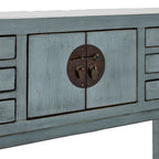 Console de style chinois, 2 portes, 6 tiroirs, gris tourterelle