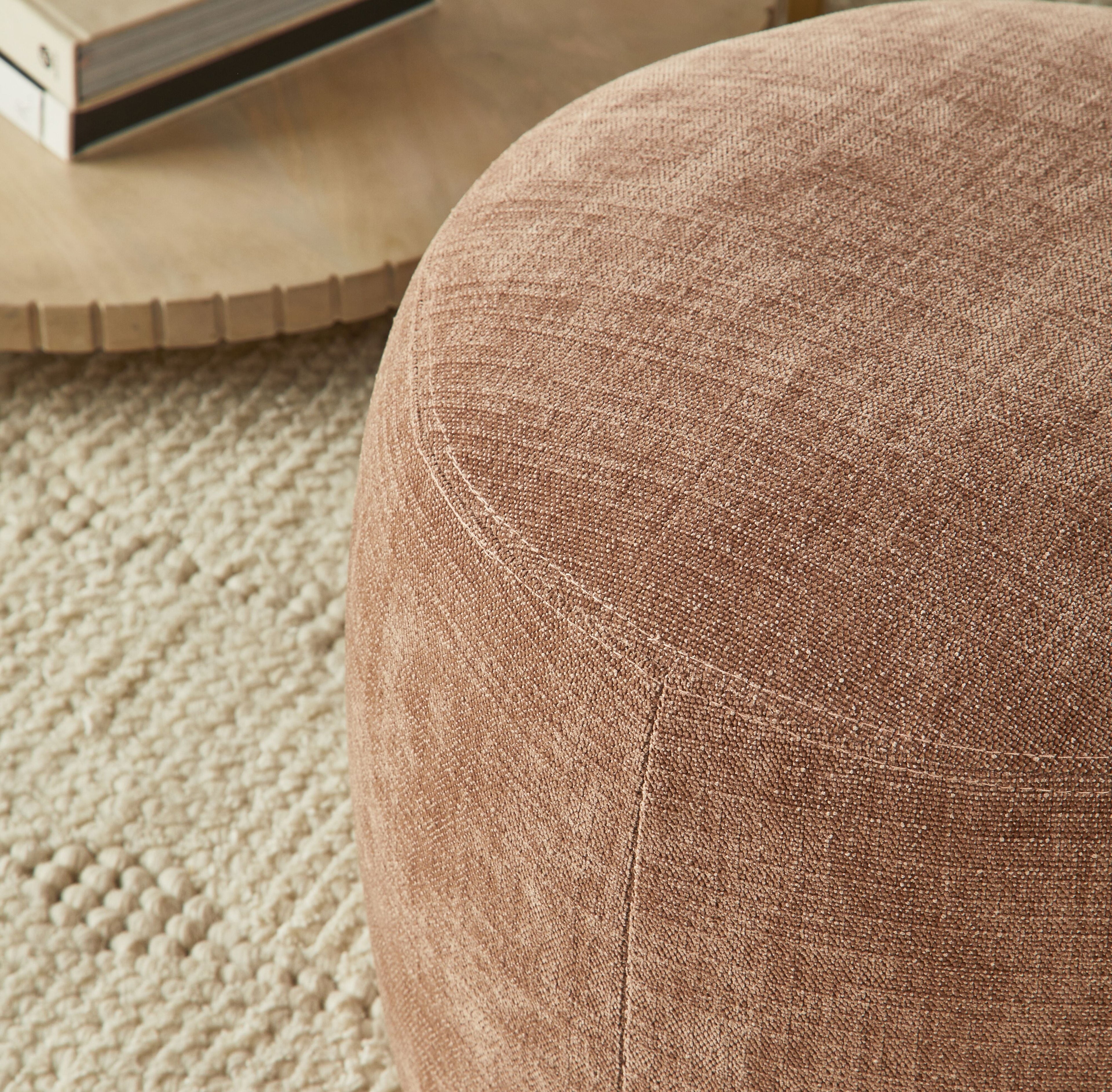 Small Round Fabric Ottoman Dusty Pink