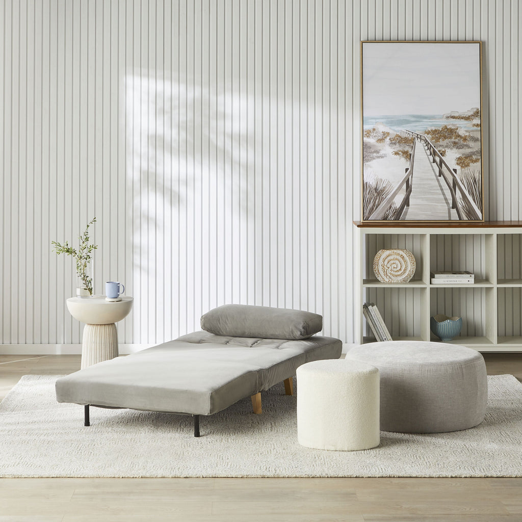 Velvet Single Sofa Bed Graphite Armless