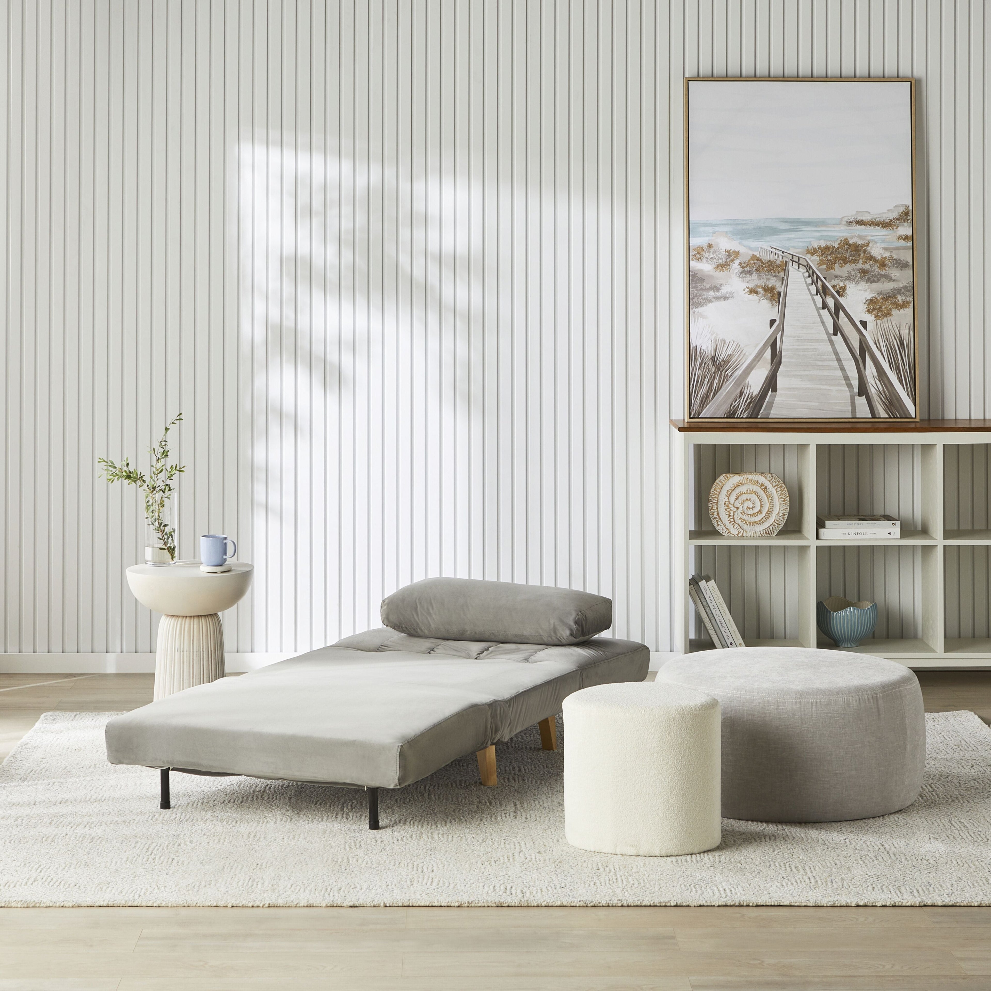 Velvet Single Sofa Bed Graphite Armless