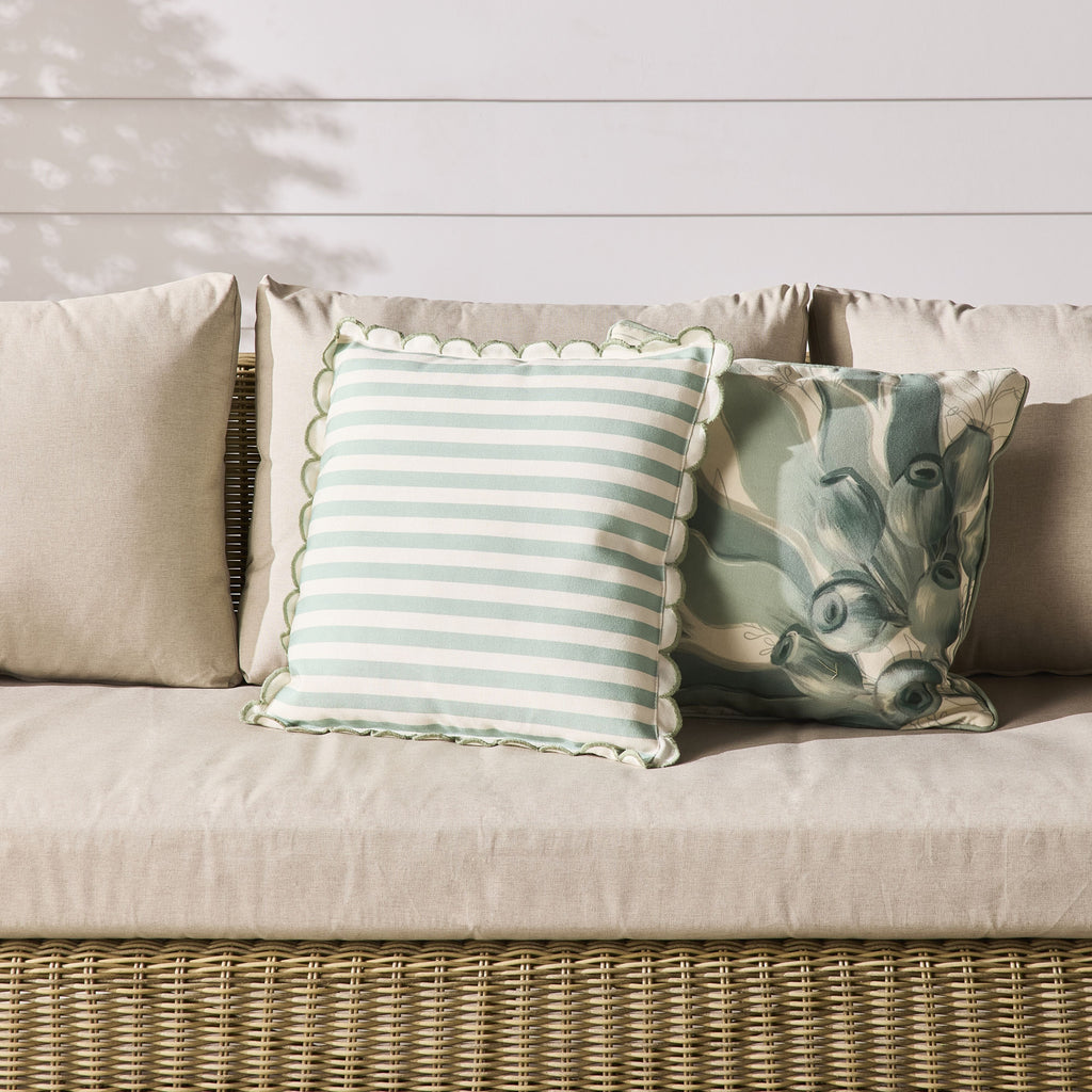 Scallop Edge Stripe Outdoor Cushion 45x45cm Soft Green