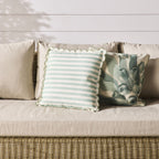 Coussin d'extérieur rayé à bord festonné 45x45cm Vert tendre