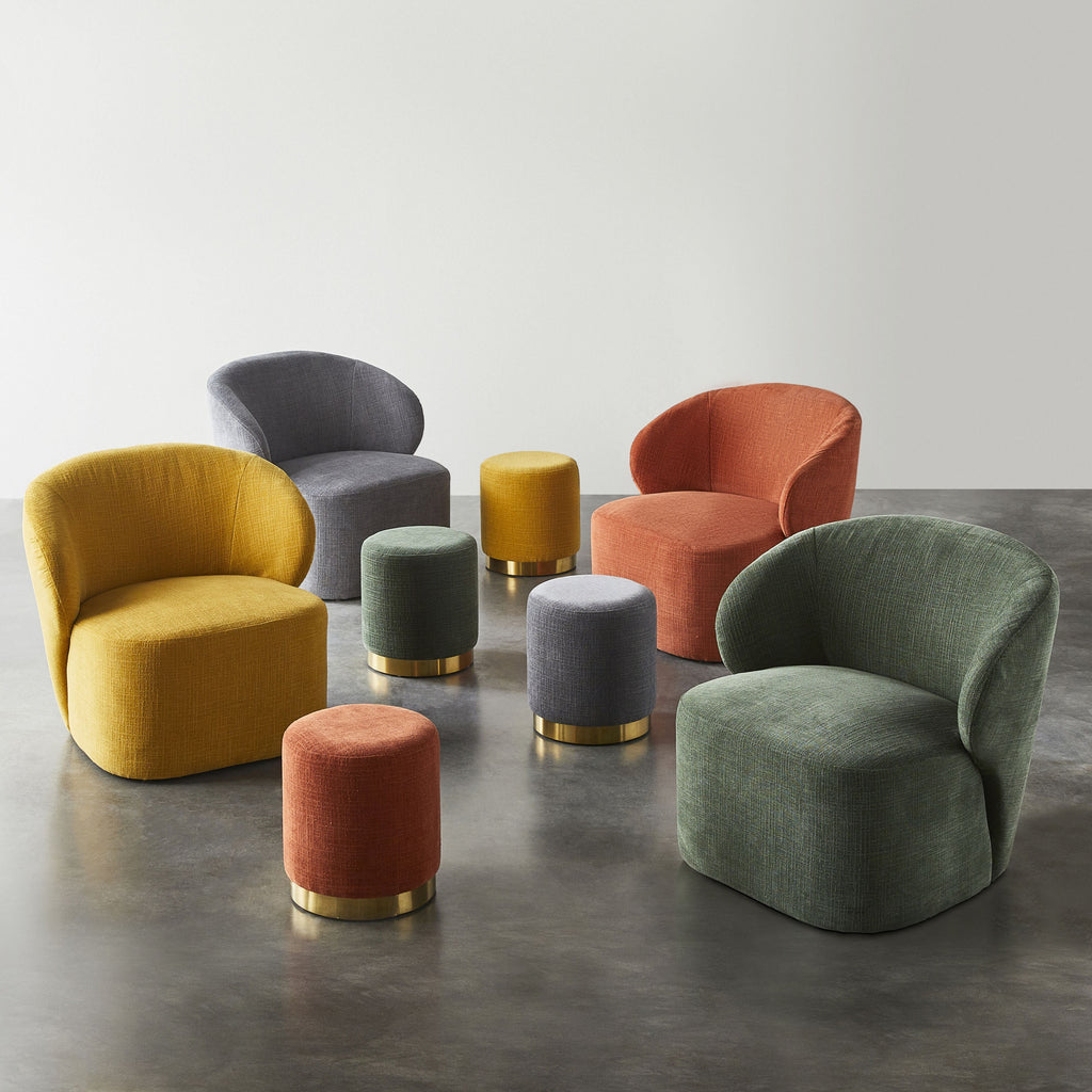 Round Fabric Ottoman Moss Green