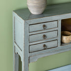 Console de style chinois, 2 portes, 6 tiroirs, gris tourterelle
