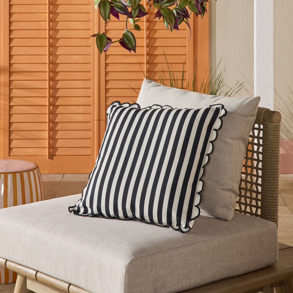 Scallop Edge Stripe Outdoor Cushion 45x45cm Black