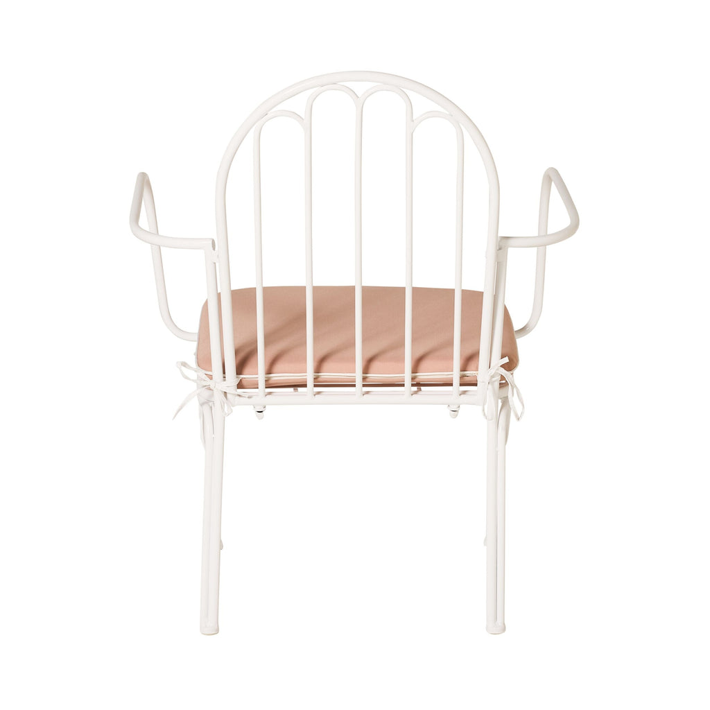 Scalloped Iron Outdoor Chair White with Pink Cushion