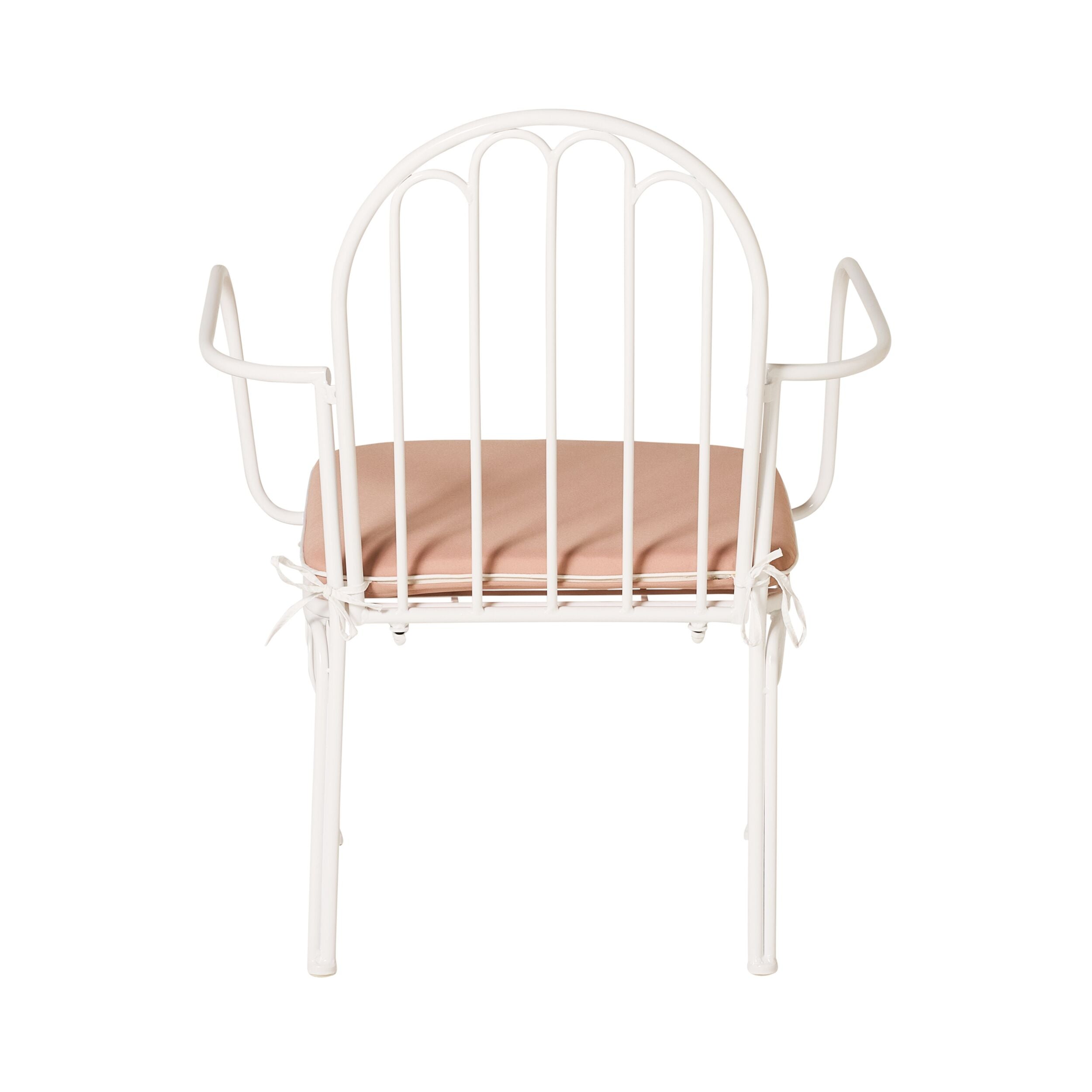Scalloped Iron Outdoor Chair White with Pink Cushion