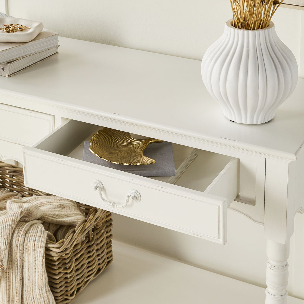 French Provincial Console Table White Antiqued