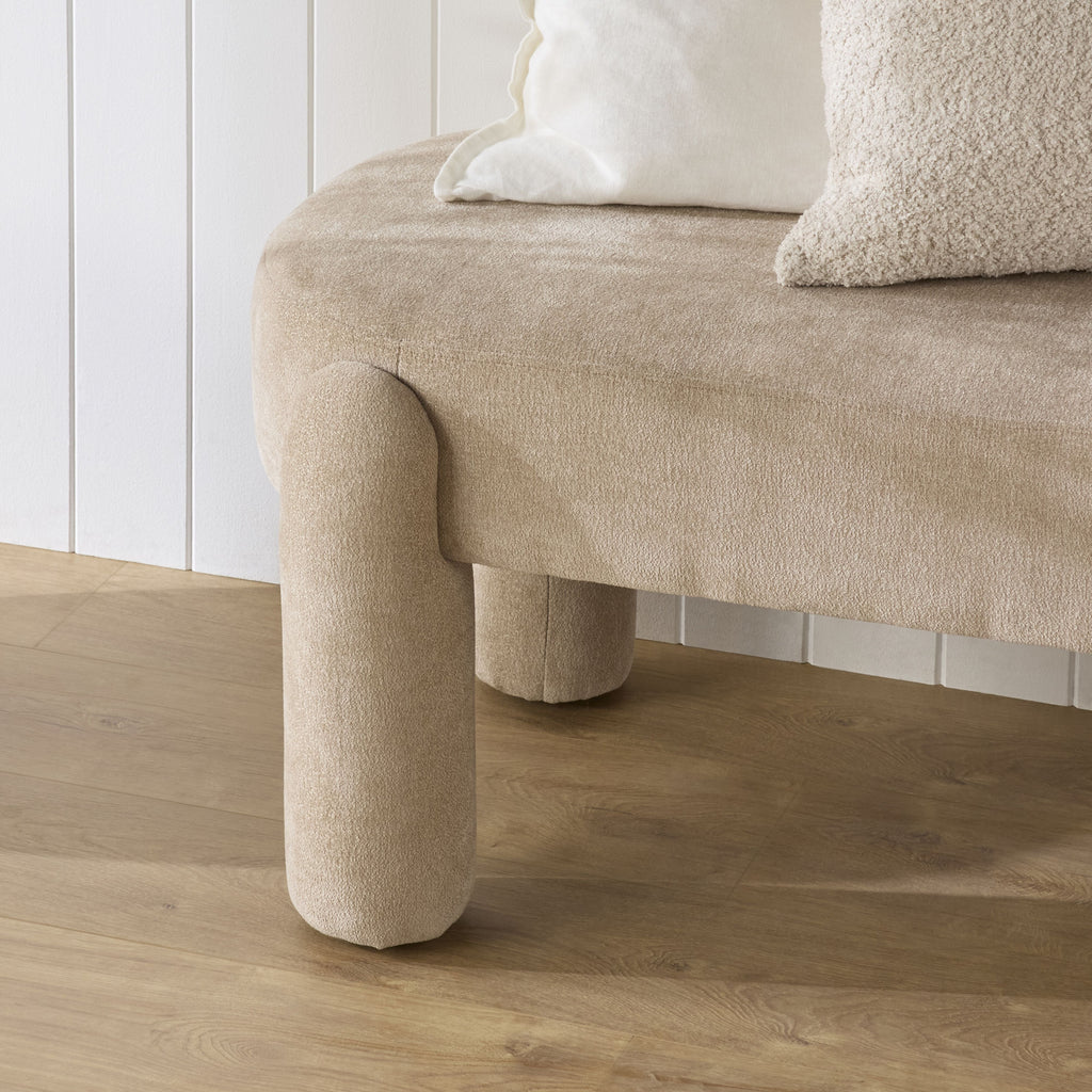 Chenille Upholstered Bench Shades of Taupe