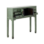 Console de style chinois à 2 portes et 6 tiroirs, vert sauge
