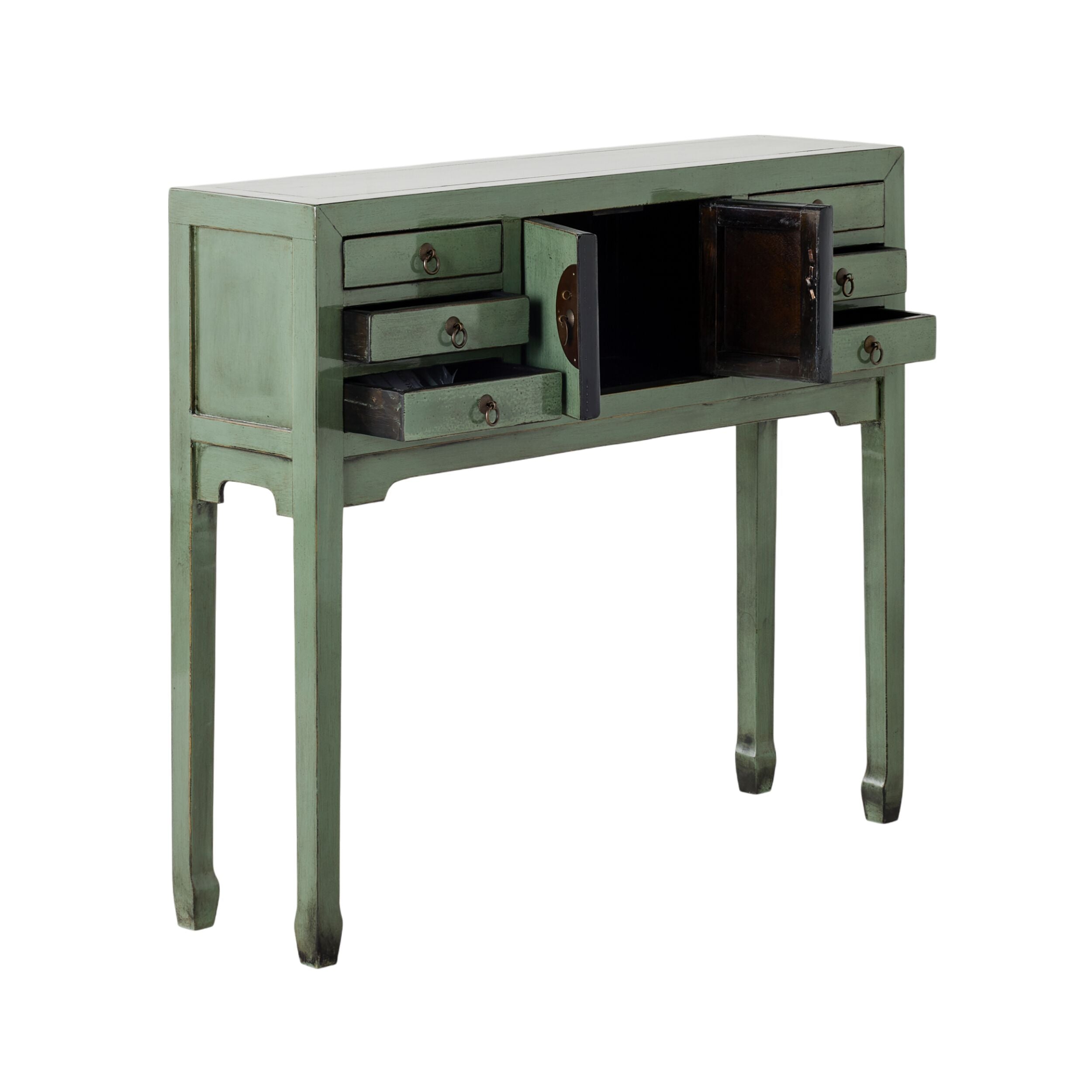Chinese-Style Console 2 Door 6 Drawer Sage Green