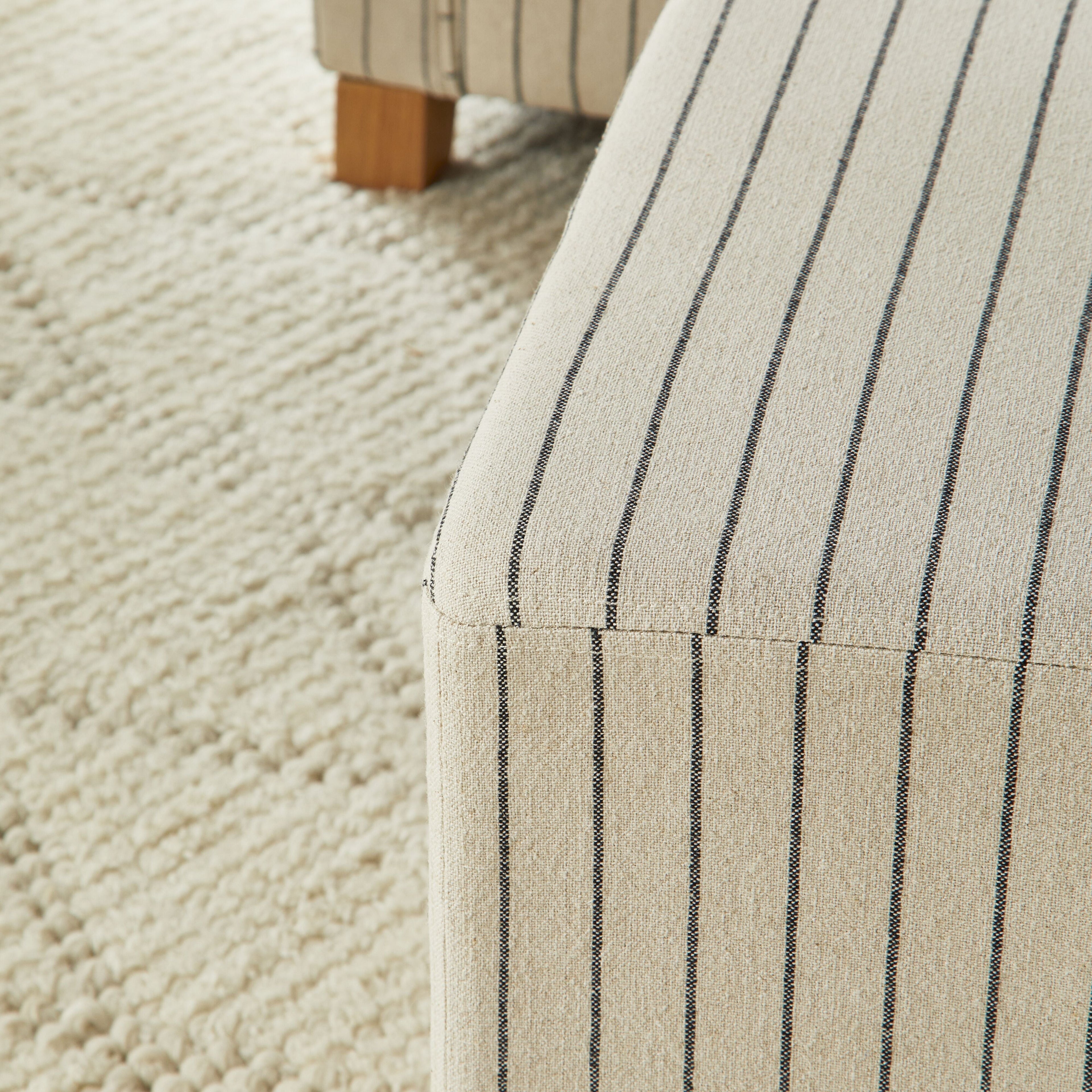 Square Linen Stripe Ottoman Coastal Style