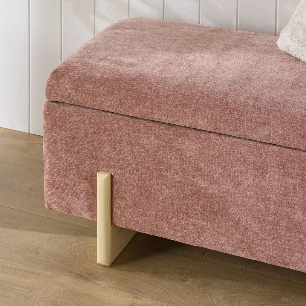 Chenille Storage Bench Rose Pink