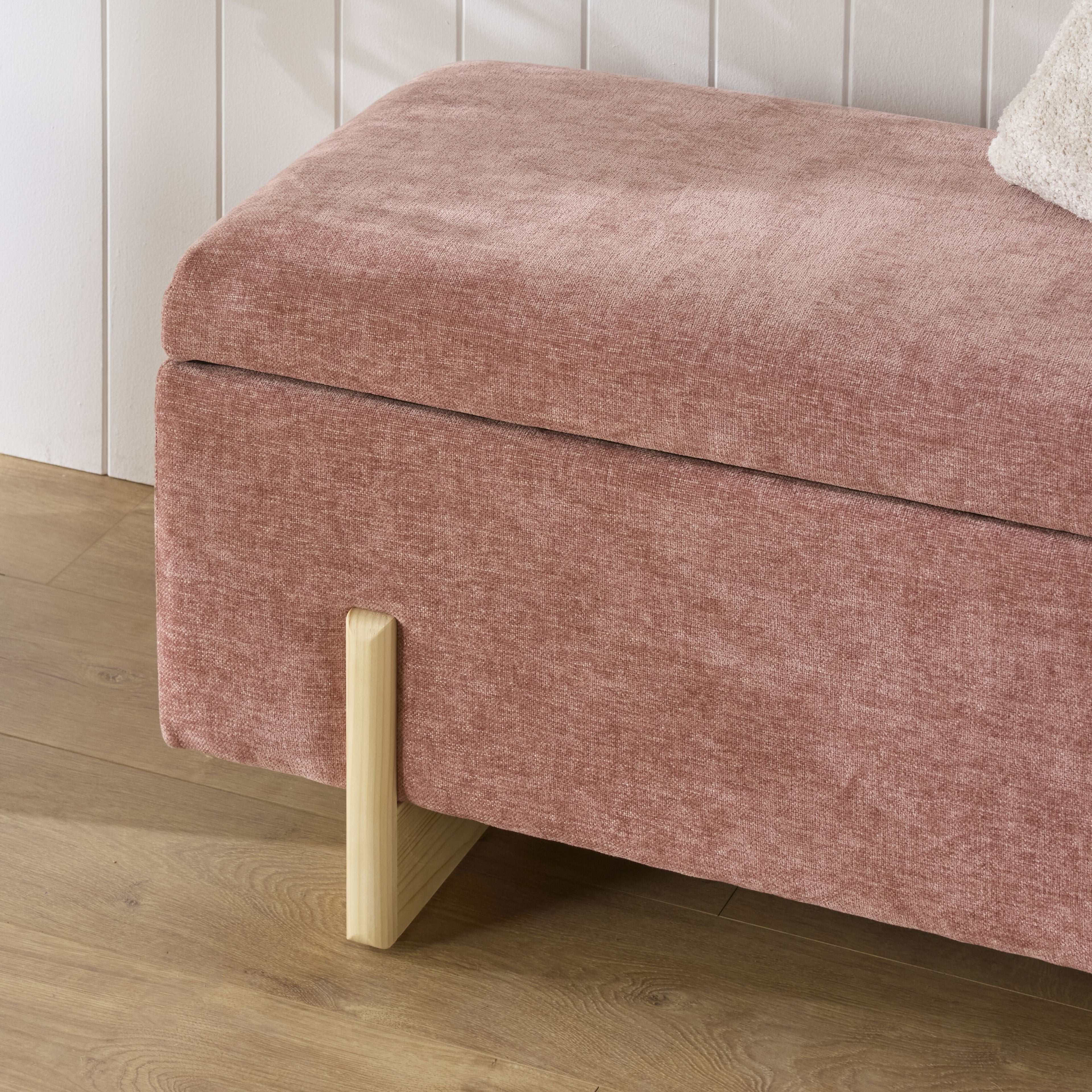 Chenille Storage Bench Rose Pink