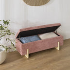 Banc de rangement en chenille rose