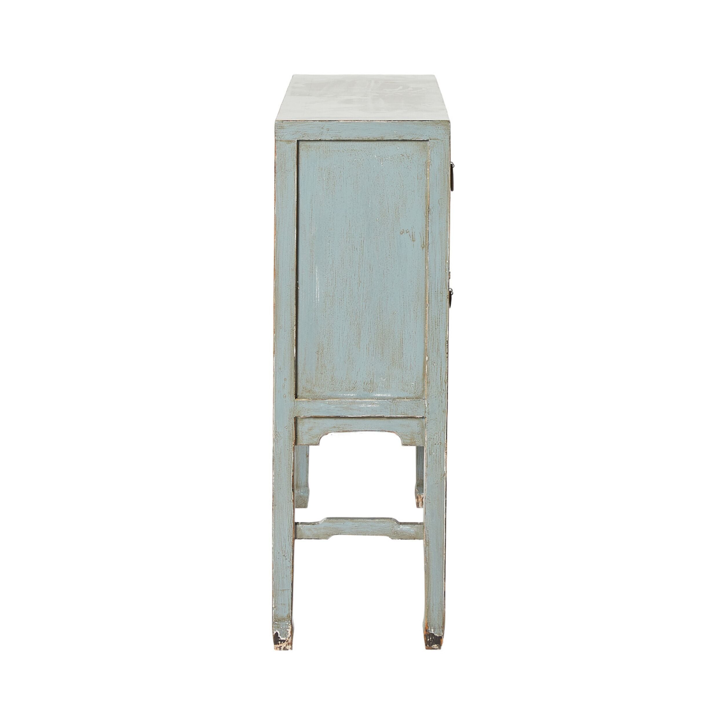 Chinese Antique-Style Console 5 Drawer 4 Door Dove Grey