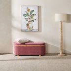 Banc de rangement en tissu texturé rose poudré