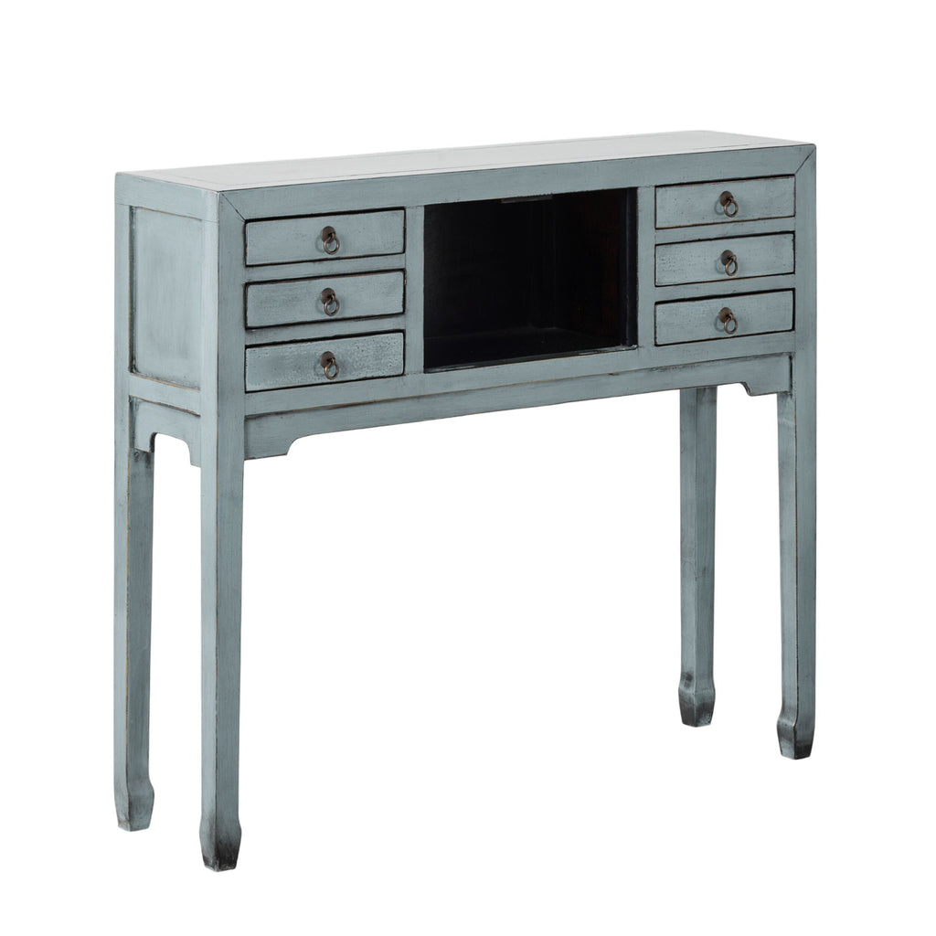 Chinese-Style Console 2 Door 6 Drawer Dove Grey