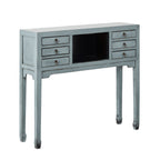 Console de style chinois, 2 portes, 6 tiroirs, gris tourterelle