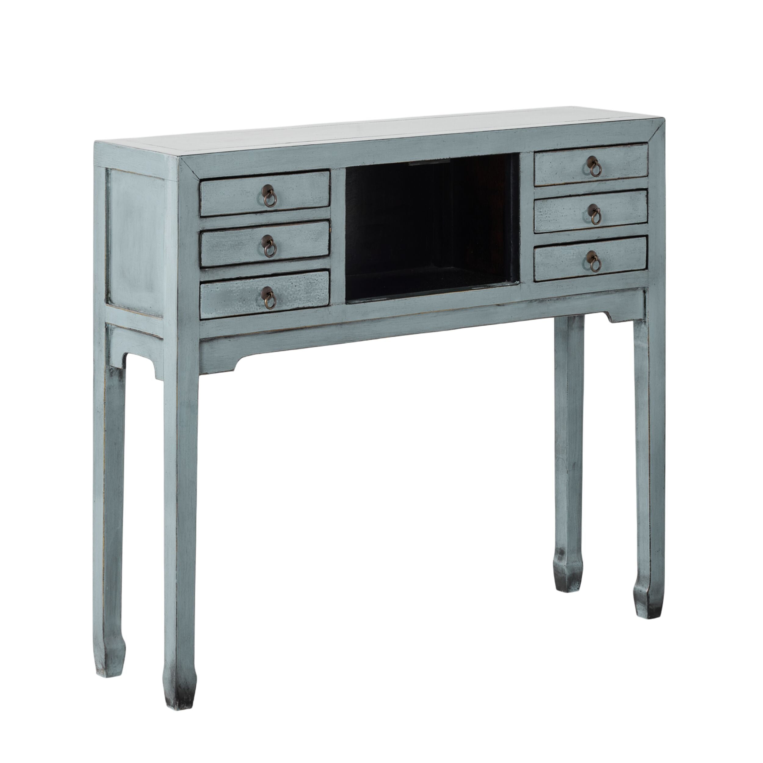 Chinese-Style Console 2 Door 6 Drawer Dove Grey