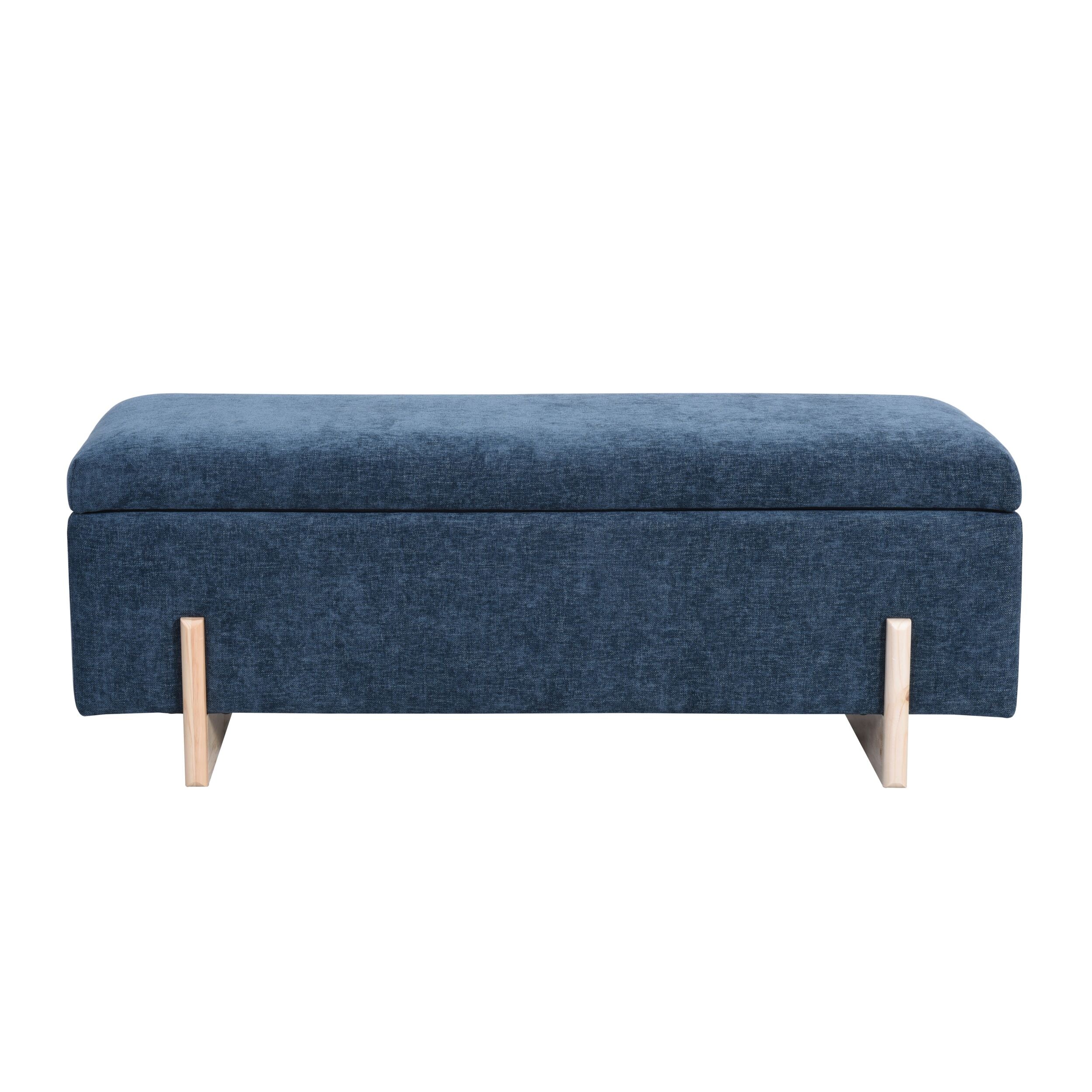 Chenille Storage Bench Mineral Blue