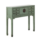 Console de style chinois à 2 portes et 6 tiroirs, vert sauge