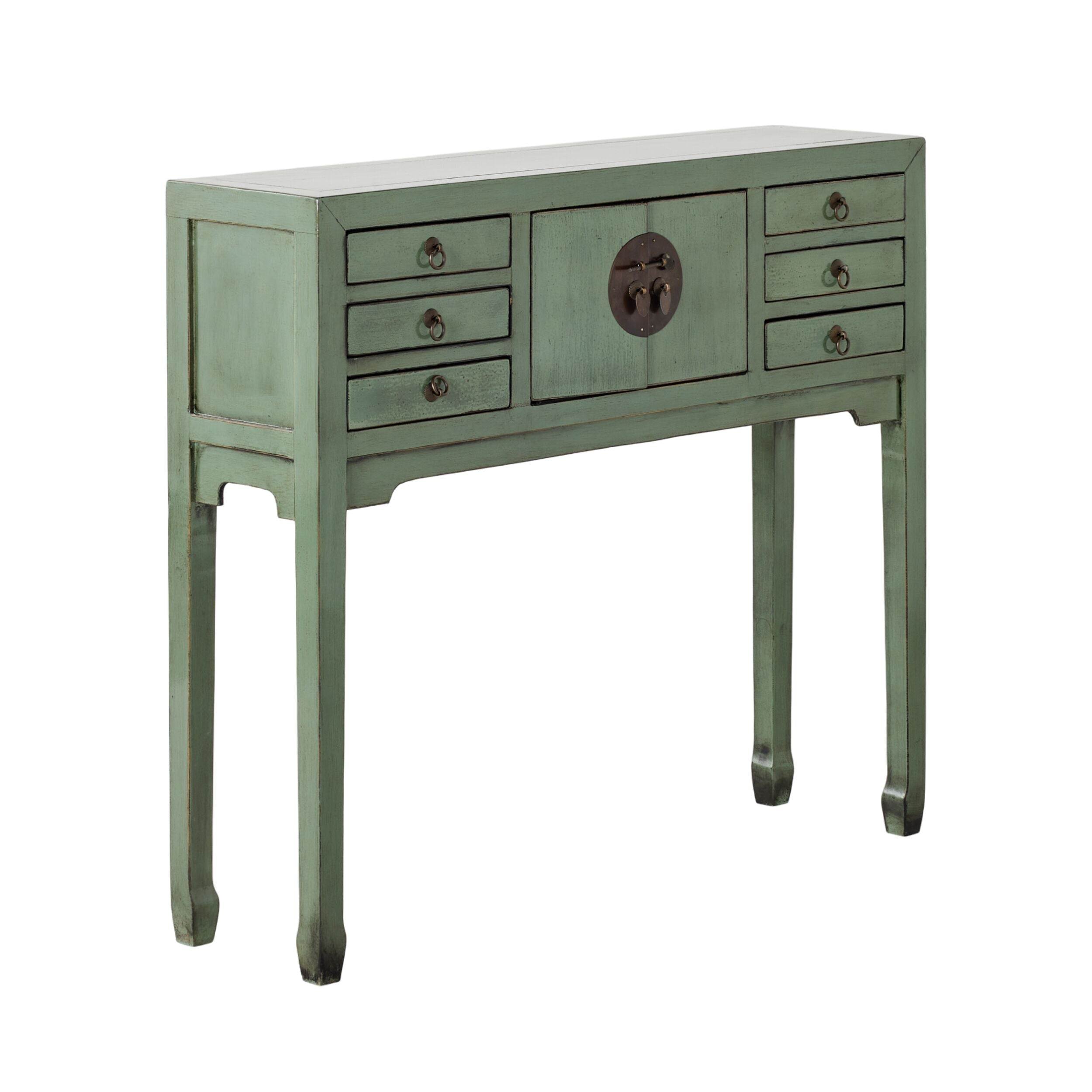 Chinese-Style Console 2 Door 6 Drawer Sage Green