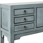 Console de style chinois, 2 portes, 6 tiroirs, gris tourterelle