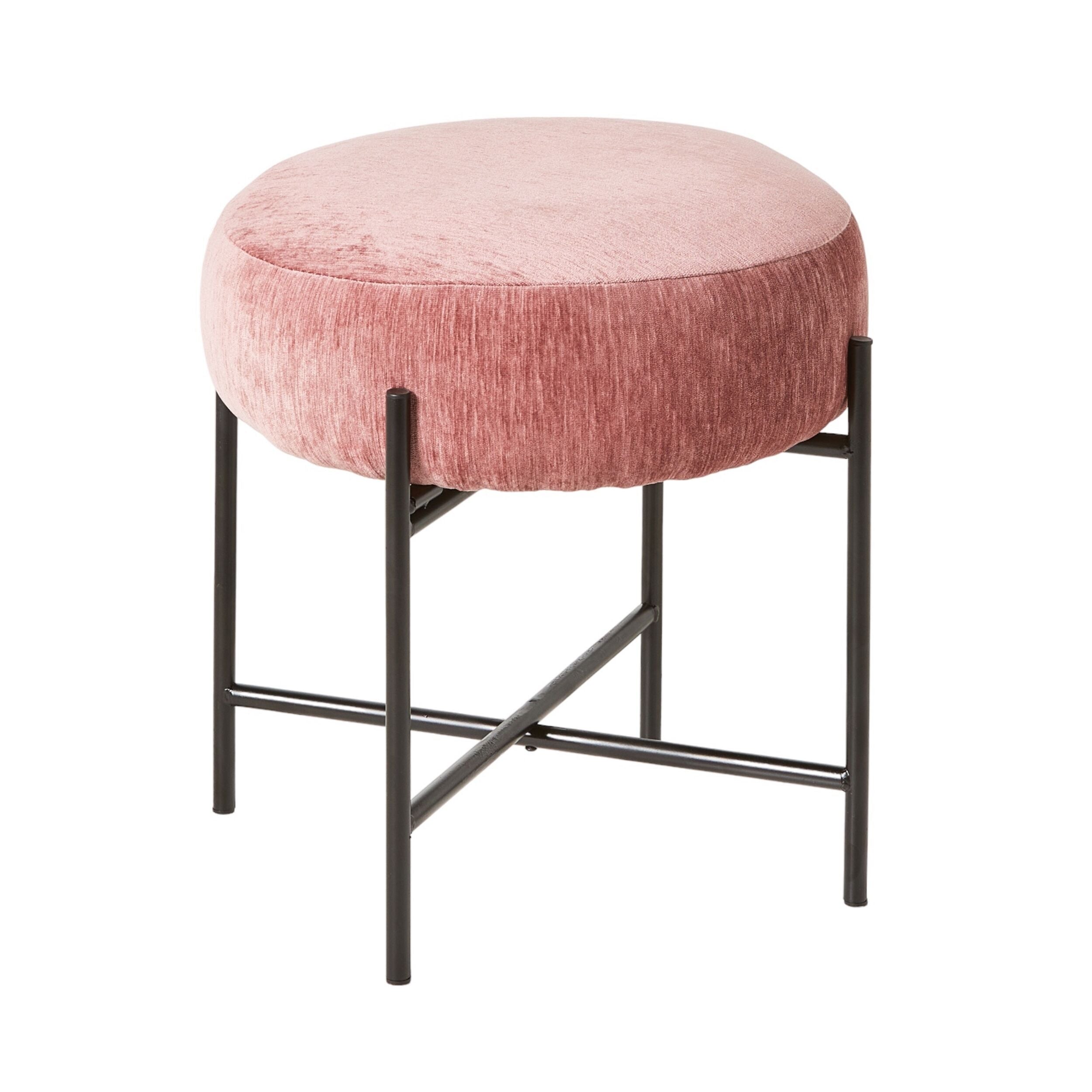 Round Fabric Footstool Rose Pink