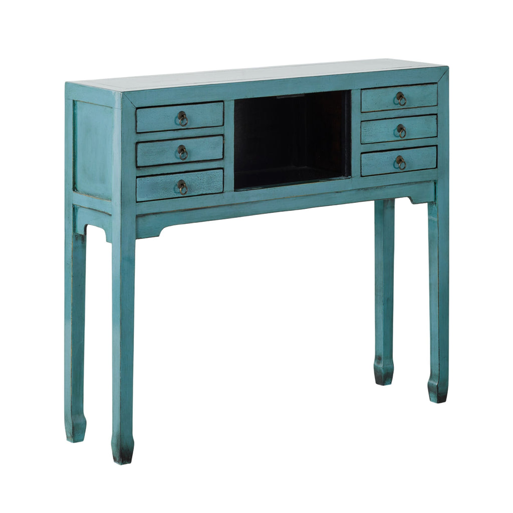 Chinese-Style Console 2 Door 6 Drawer Turquoise