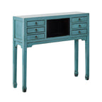 Console de style chinois 2 portes 6 tiroirs turquoise