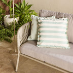 Coussin d'extérieur rayé à bord festonné 45x45cm Vert tendre