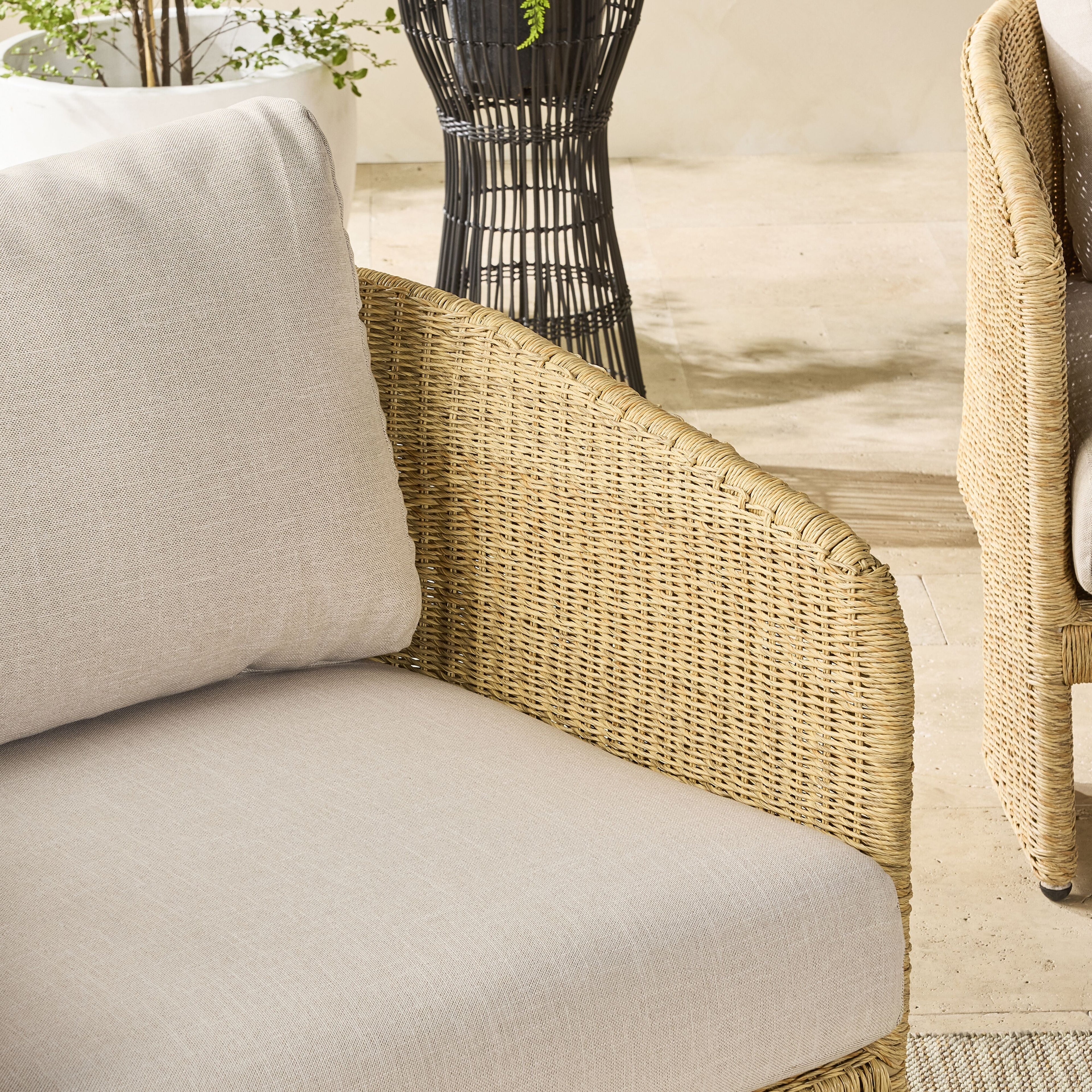 Synthetic Wicker Outdoor Armchair Natural Sand