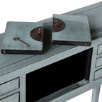 Console de style chinois, 2 portes, 6 tiroirs, gris tourterelle