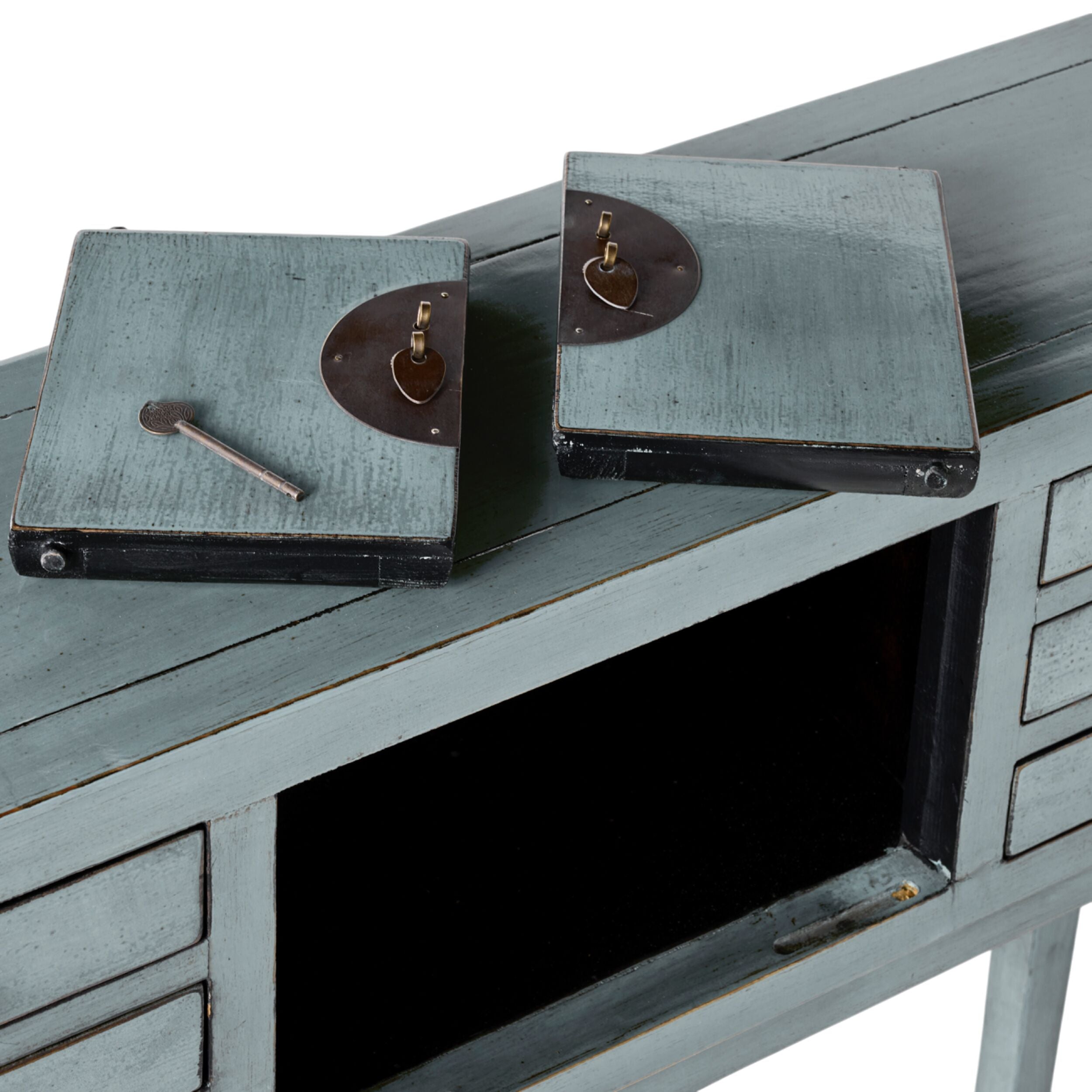 Chinese-Style Console 2 Door 6 Drawer Dove Grey