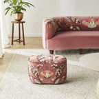 Pouffe floral brodé main en velours rose