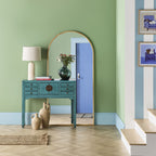 Console de style chinois 2 portes 6 tiroirs turquoise