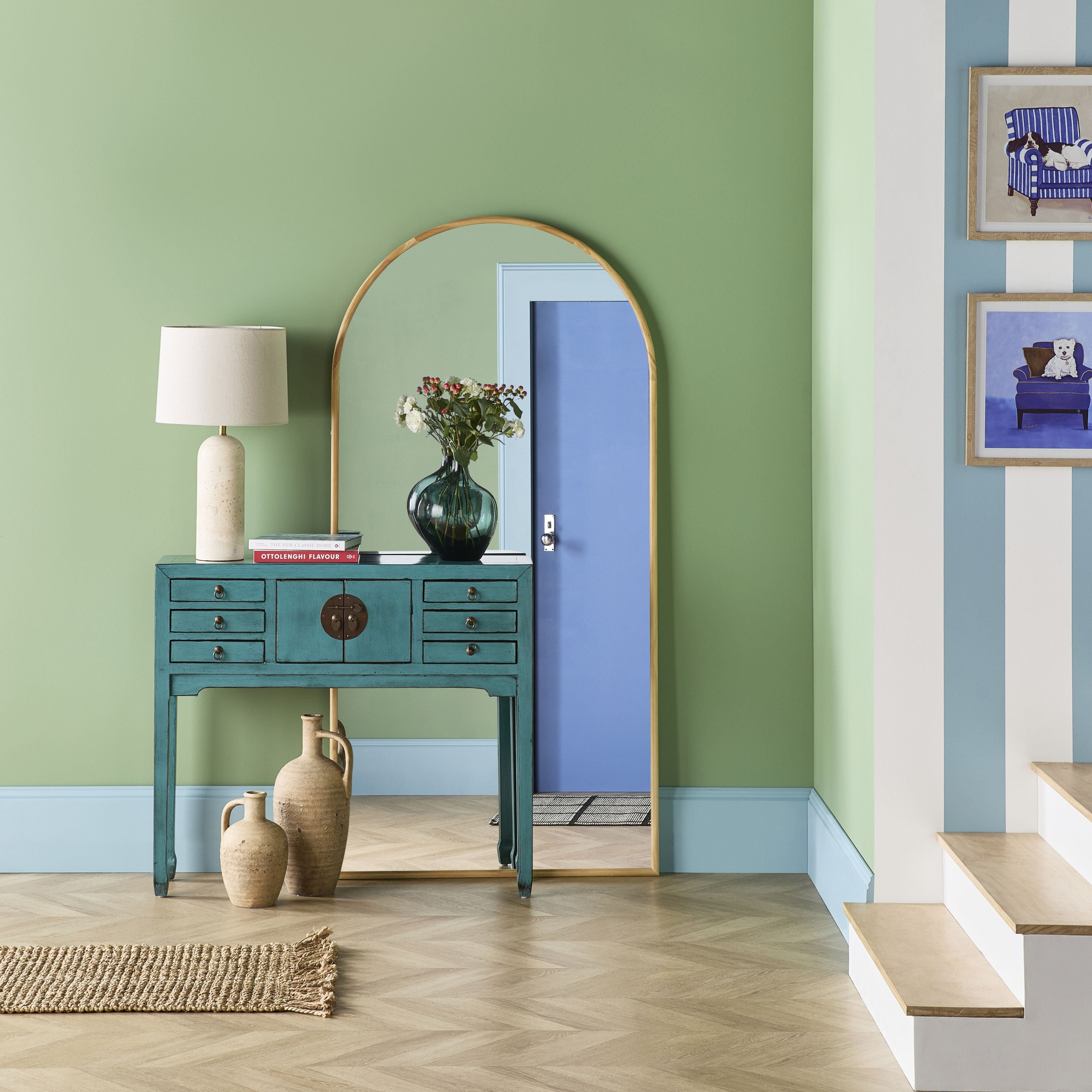 Chinese-Style Console 2 Door 6 Drawer Turquoise