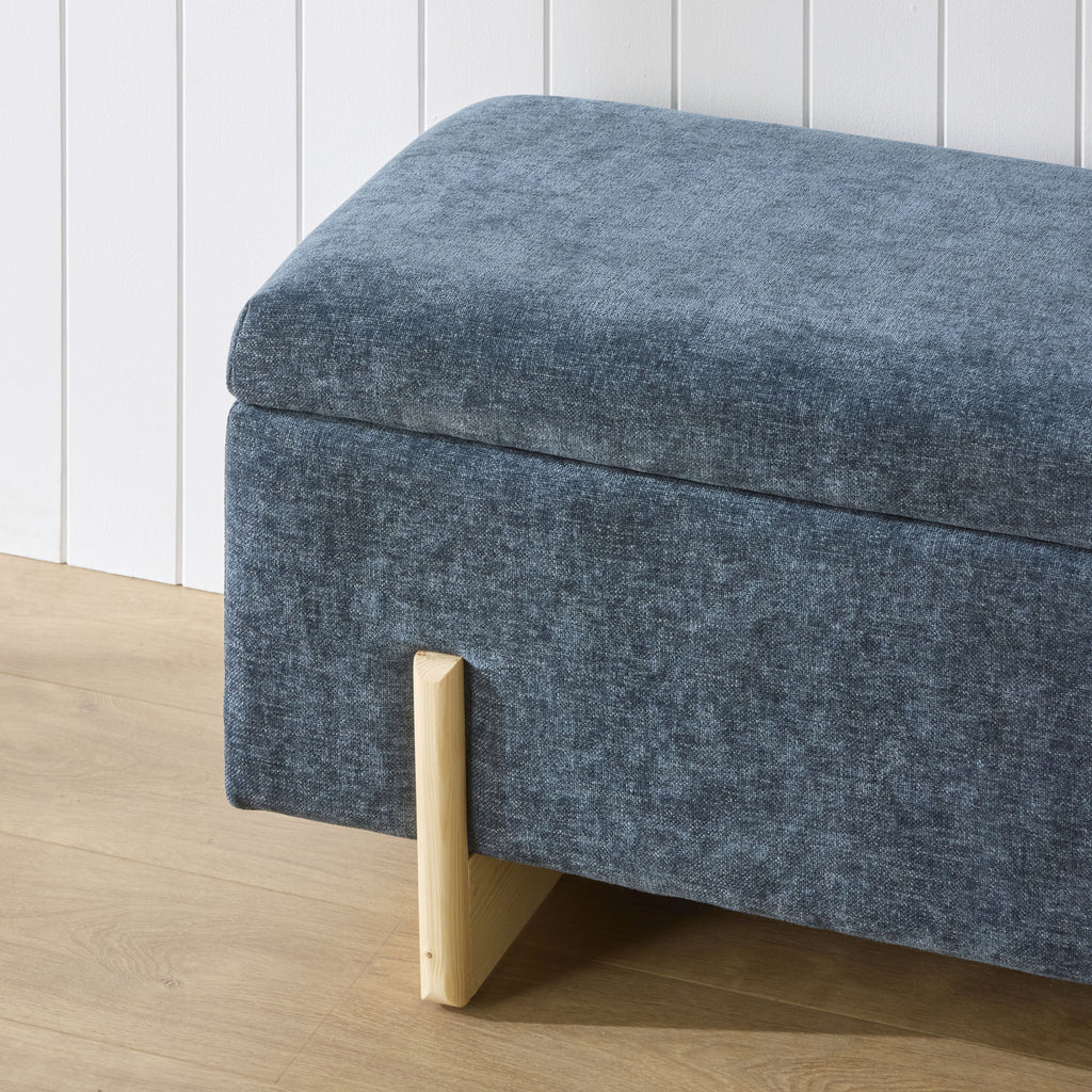 Chenille Storage Bench Mineral Blue