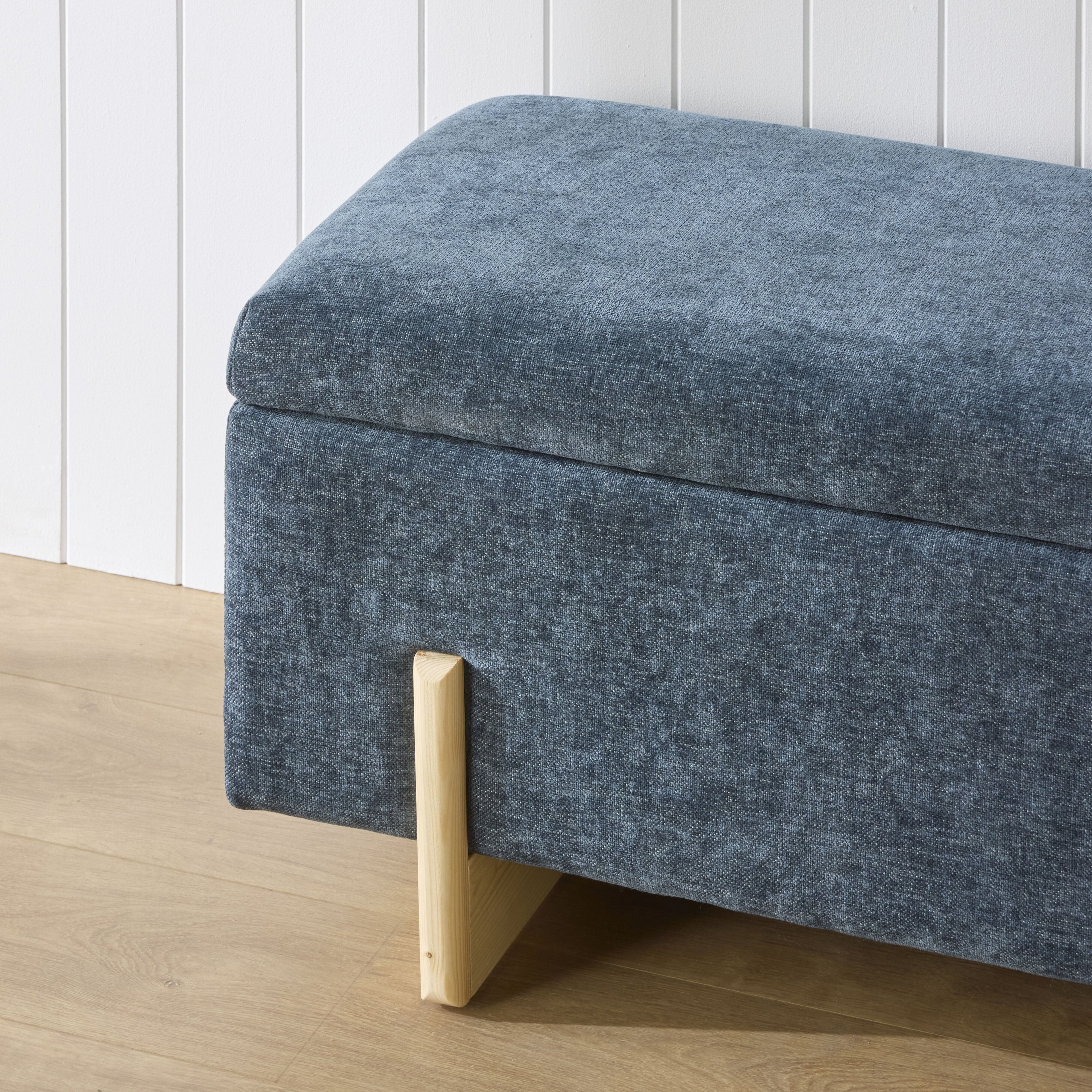Chenille Storage Bench Mineral Blue