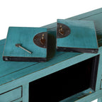 Console de style chinois 2 portes 6 tiroirs turquoise