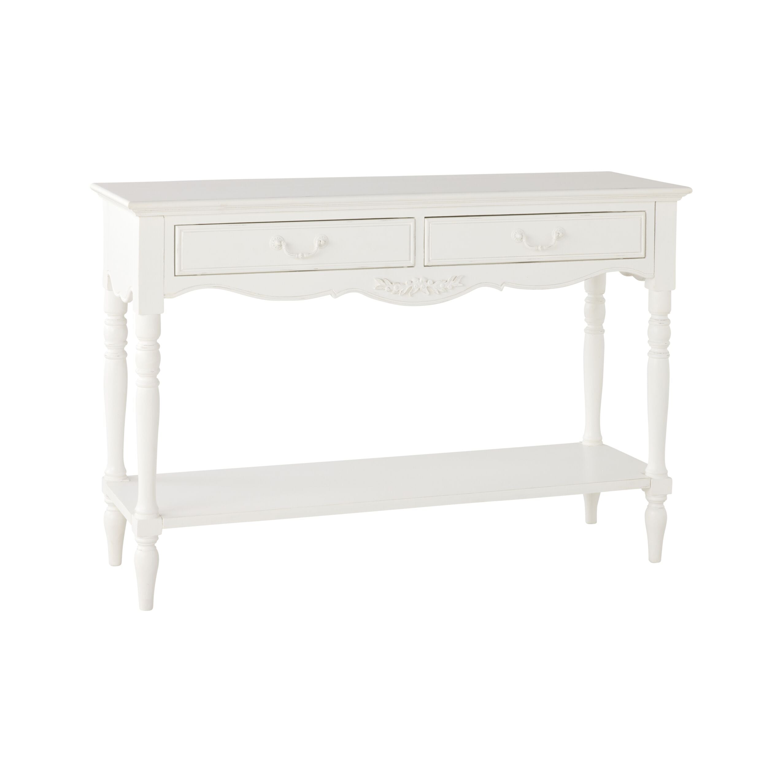 French Provincial Console Table White Antiqued
