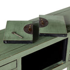 Console de style chinois à 2 portes et 6 tiroirs, vert sauge