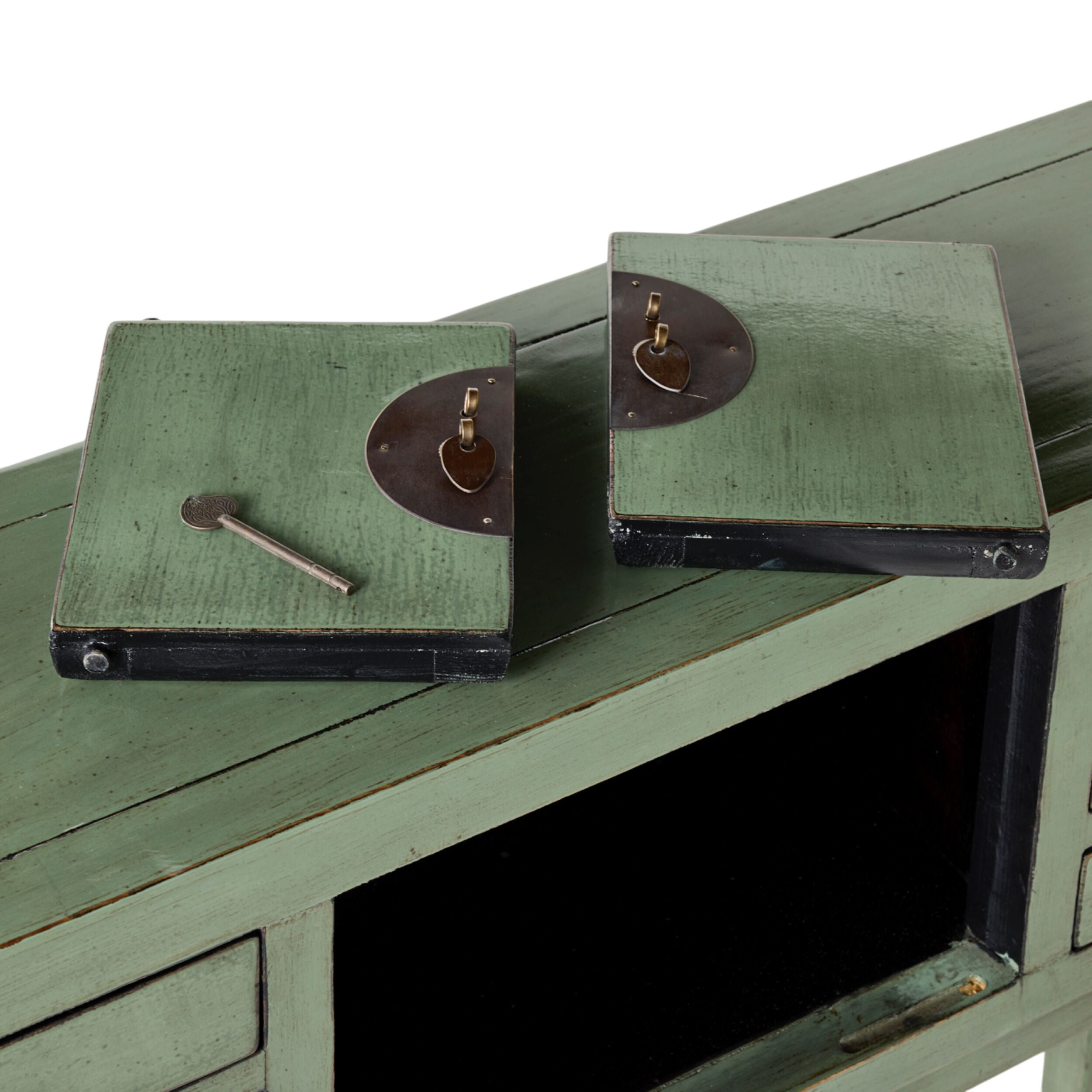 Chinese-Style Console 2 Door 6 Drawer Sage Green