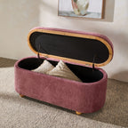 Banc de rangement en tissu texturé rose poudré