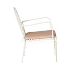 Chaise d'extérieur en fer festonnée blanche avec coussin rose